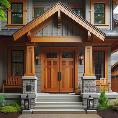 Custom Wooden Front Doors on Craftsman Home